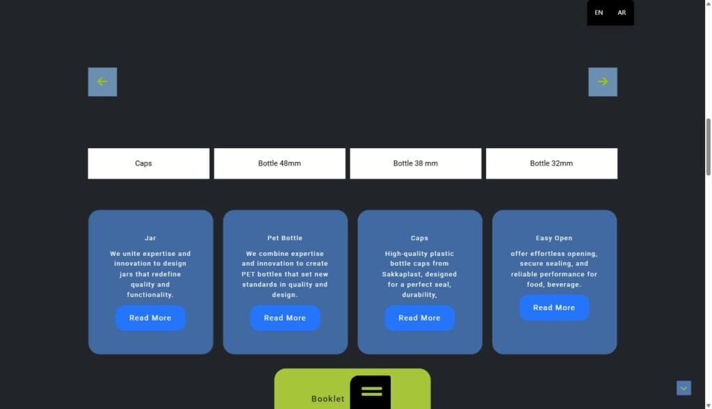 Saka Plast website products section screenshot - plastic packaging manufacturer website designed by MakeIdea